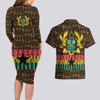 Kwame Nkrumah Couples Matching Long Sleeve Bodycon Dress and Hawaiian Shirt with Coat of Arms – Grunge Style Design