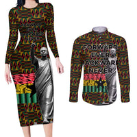 Kwame Nkrumah Couples Matching Long Sleeve Bodycon Dress and Long Sleeve Button Shirt with Coat of Arms – Grunge Style Design