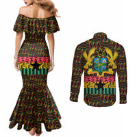 Kwame Nkrumah Couples Matching Mermaid Dress and Long Sleeve Button Shirt with Coat of Arms – Grunge Style Design