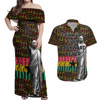 Kwame Nkrumah Couples Matching Off Shoulder Maxi Dress and Hawaiian Shirt with Coat of Arms – Grunge Style Design