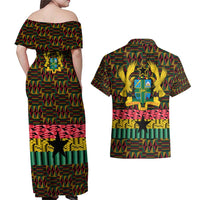 Kwame Nkrumah Couples Matching Off Shoulder Maxi Dress and Hawaiian Shirt with Coat of Arms – Grunge Style Design