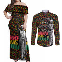 Kwame Nkrumah Couples Matching Off Shoulder Maxi Dress and Long Sleeve Button Shirt with Coat of Arms – Grunge Style Design
