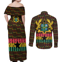 Kwame Nkrumah Couples Matching Off Shoulder Maxi Dress and Long Sleeve Button Shirt with Coat of Arms – Grunge Style Design