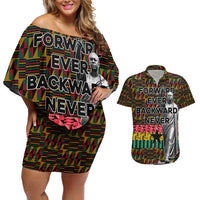 Kwame Nkrumah Couples Matching Off Shoulder Short Dress and Hawaiian Shirt with Coat of Arms – Grunge Style Design