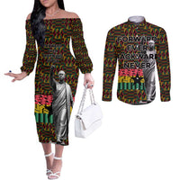 Kwame Nkrumah Couples Matching Off The Shoulder Long Sleeve Dress and Long Sleeve Button Shirt with Coat of Arms – Grunge Style Design