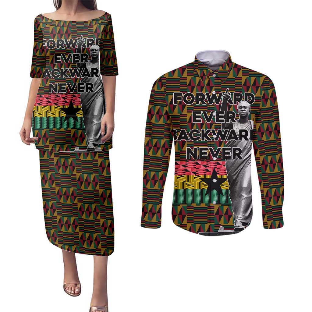Kwame Nkrumah Couples Matching Puletasi and Long Sleeve Button Shirt with Coat of Arms – Grunge Style Design