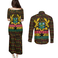 Kwame Nkrumah Couples Matching Puletasi and Long Sleeve Button Shirt with Coat of Arms – Grunge Style Design