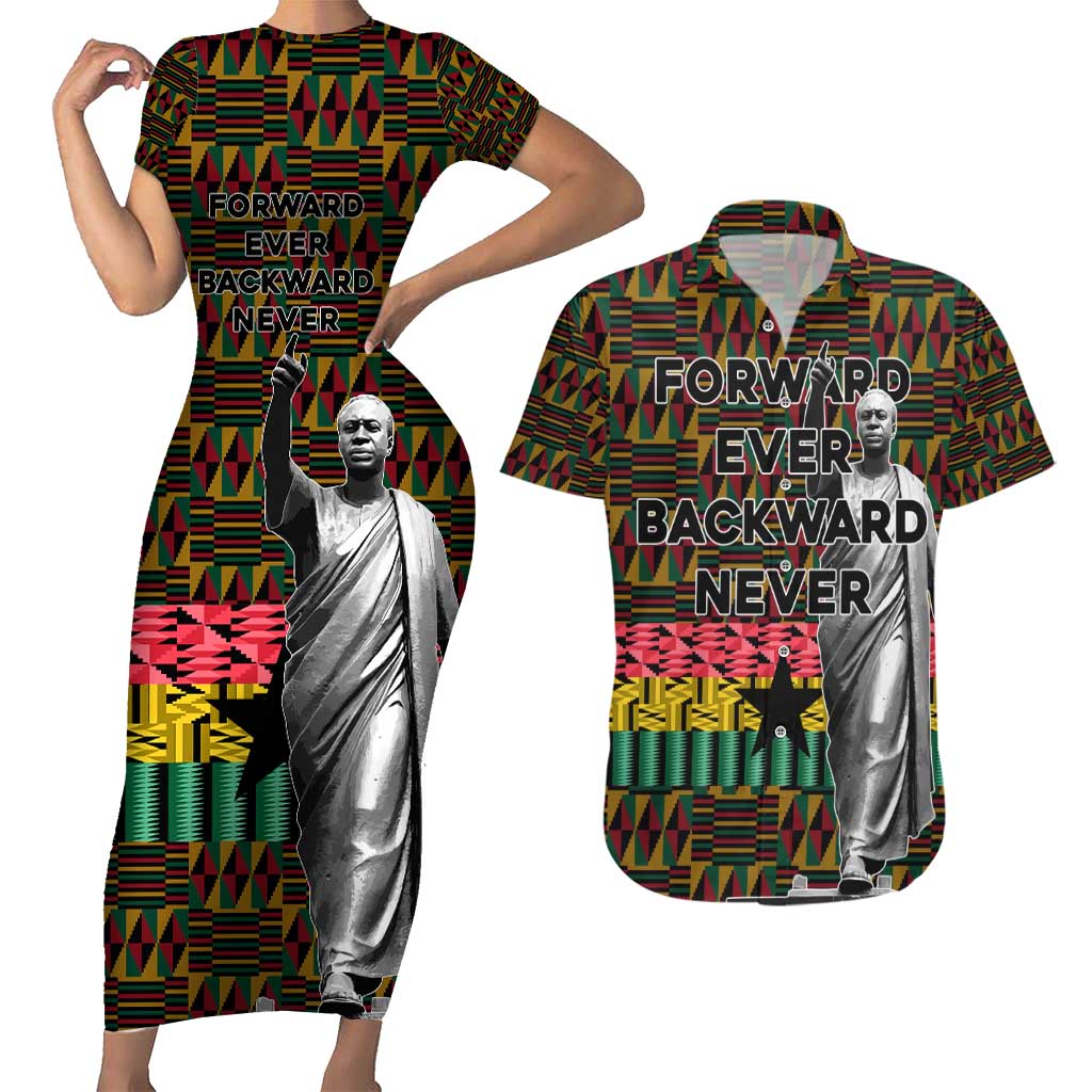 Kwame Nkrumah Couples Matching Short Sleeve Bodycon Dress and Hawaiian Shirt with Coat of Arms – Grunge Style Design