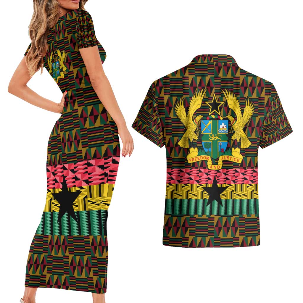 Kwame Nkrumah Couples Matching Short Sleeve Bodycon Dress and Hawaiian Shirt with Coat of Arms – Grunge Style Design