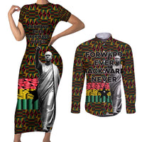 Kwame Nkrumah Couples Matching Short Sleeve Bodycon Dress and Long Sleeve Button Shirt with Coat of Arms – Grunge Style Design