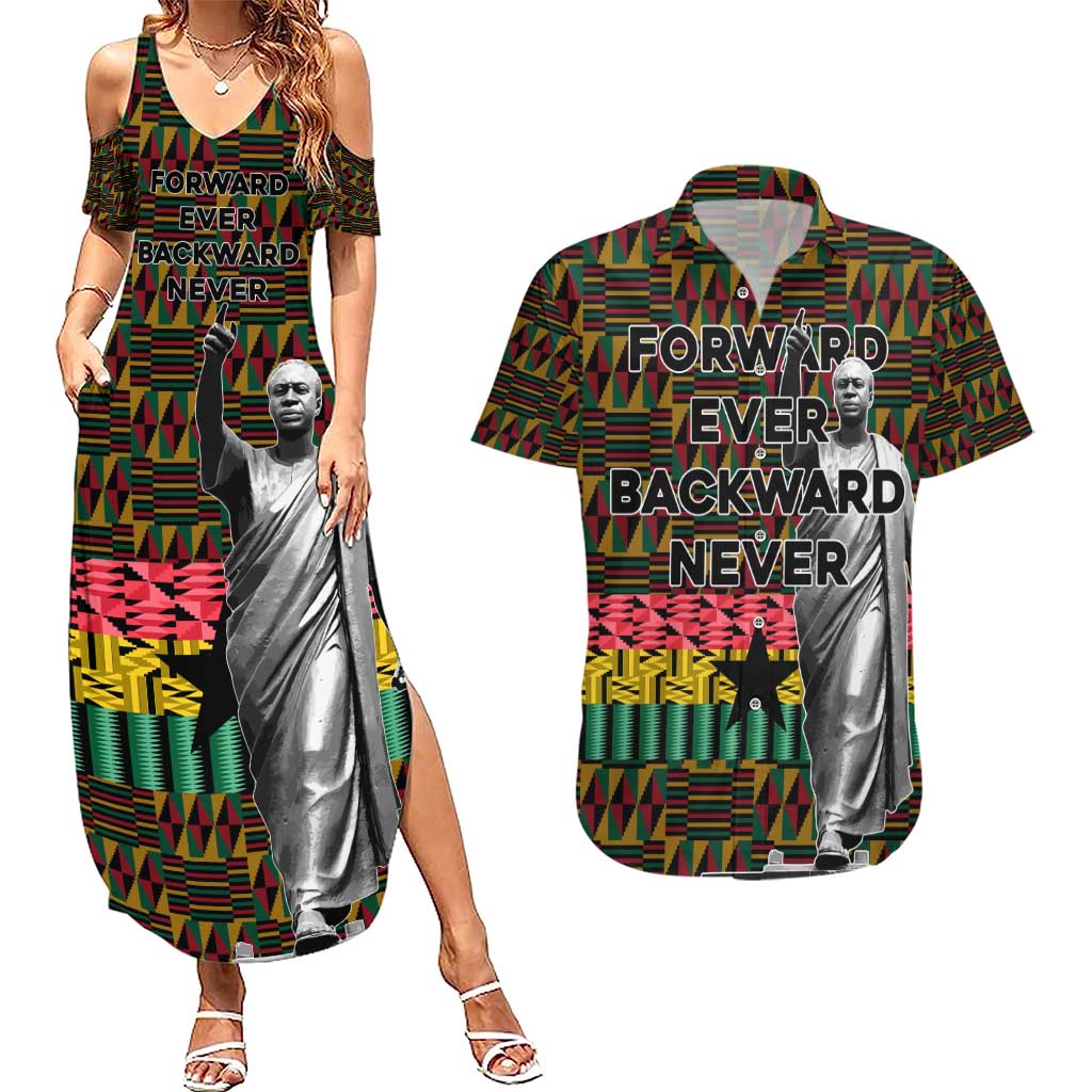 Kwame Nkrumah Couples Matching Summer Maxi Dress and Hawaiian Shirt with Coat of Arms – Grunge Style Design