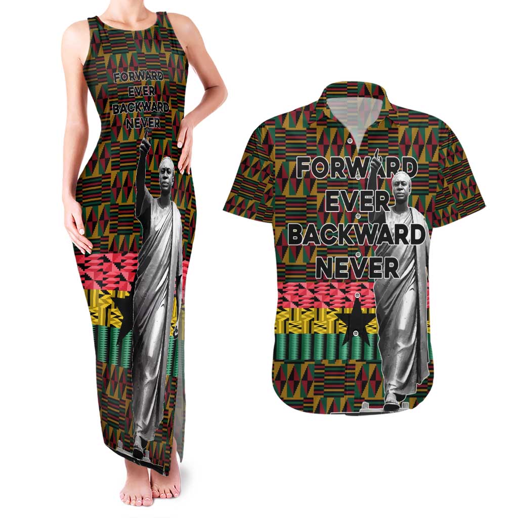 Kwame Nkrumah Couples Matching Tank Maxi Dress and Hawaiian Shirt with Coat of Arms – Grunge Style Design