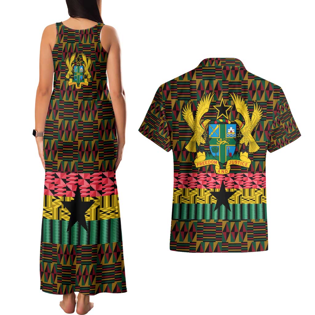Kwame Nkrumah Couples Matching Tank Maxi Dress and Hawaiian Shirt with Coat of Arms – Grunge Style Design