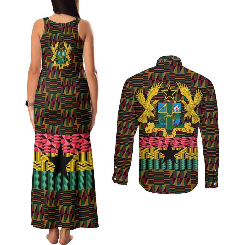 Kwame Nkrumah Couples Matching Tank Maxi Dress and Long Sleeve Button Shirt with Coat of Arms – Grunge Style Design