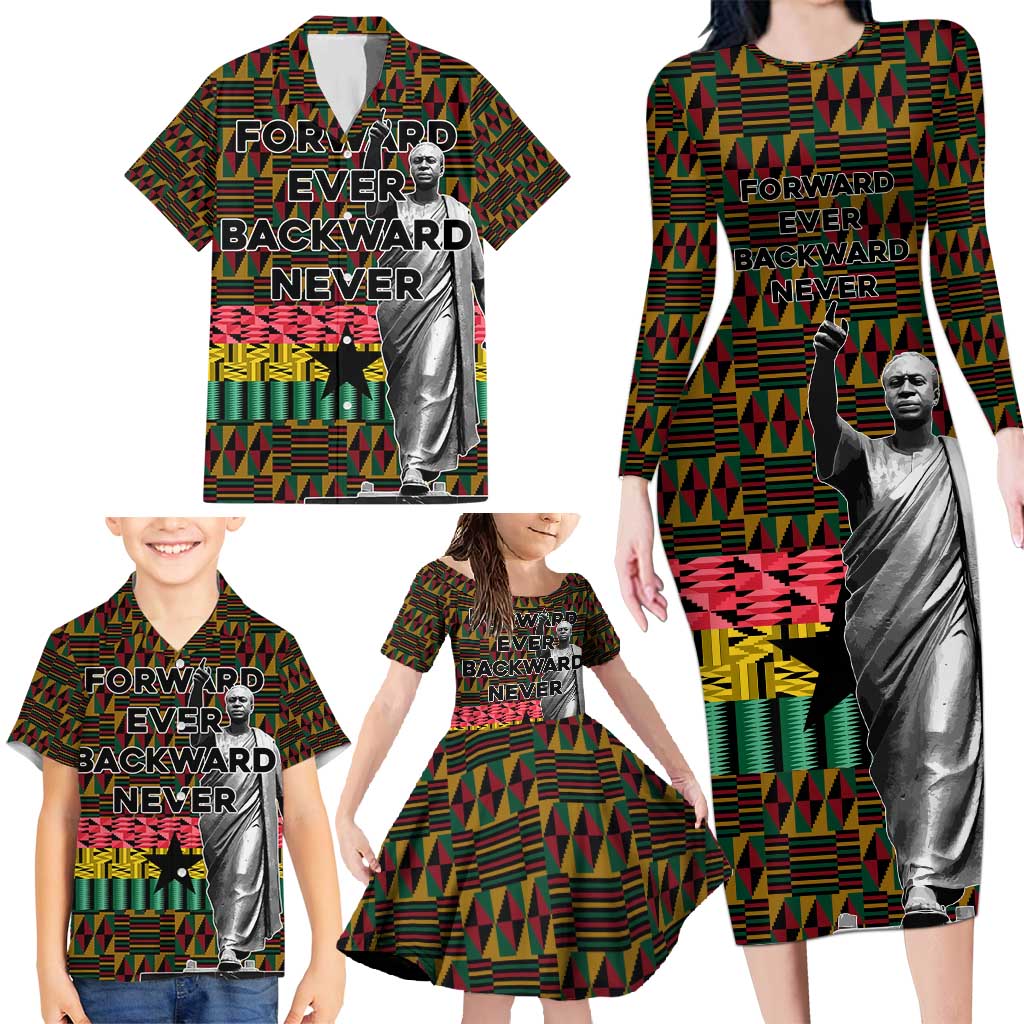 Kwame Nkrumah Family Matching Long Sleeve Bodycon Dress and Hawaiian Shirt with Coat of Arms – Grunge Style Design