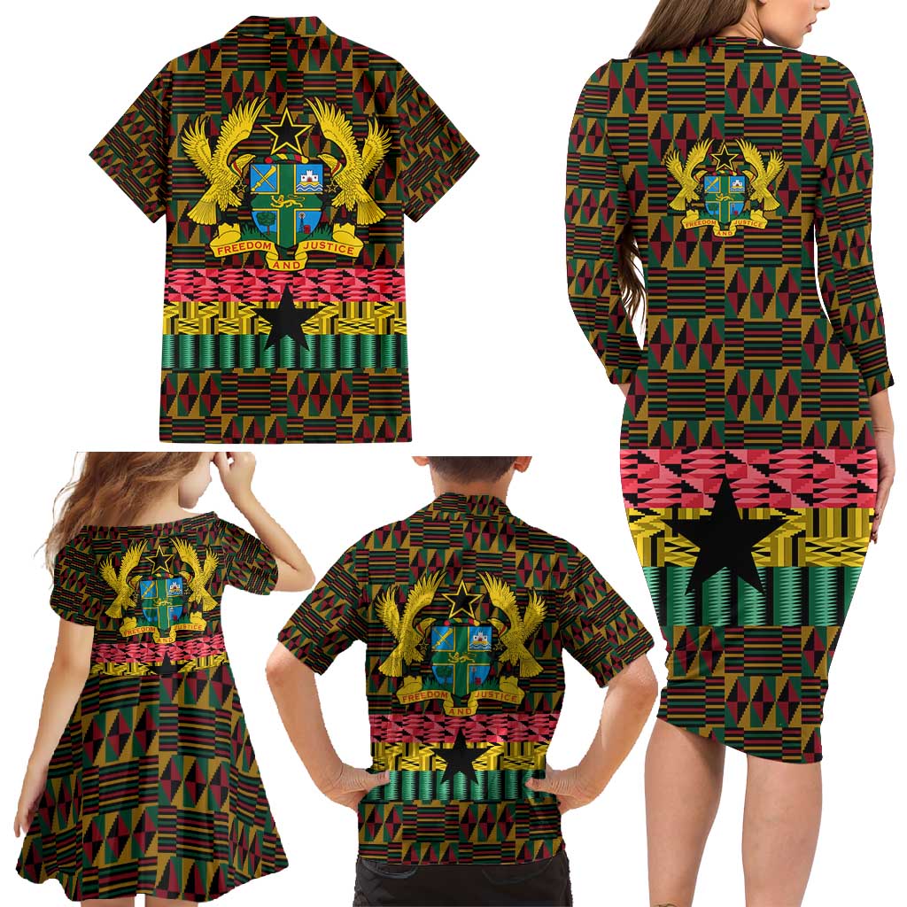 Kwame Nkrumah Family Matching Long Sleeve Bodycon Dress and Hawaiian Shirt with Coat of Arms – Grunge Style Design