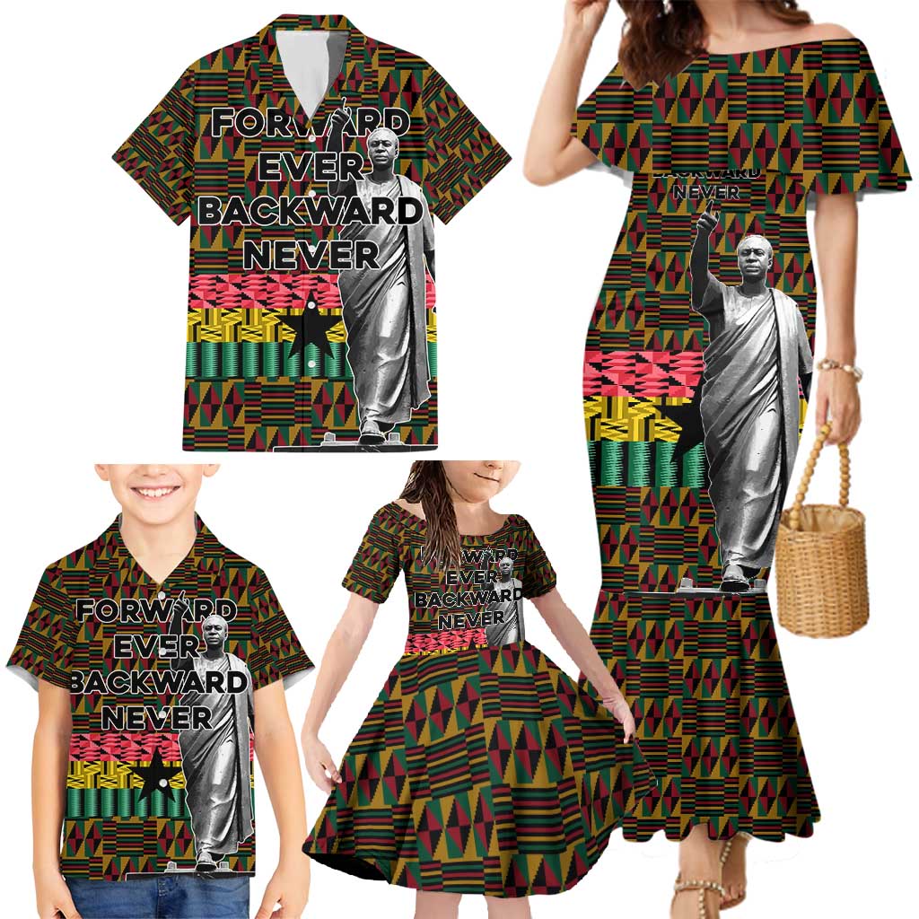 Kwame Nkrumah Family Matching Mermaid Dress and Hawaiian Shirt with Coat of Arms – Grunge Style Design