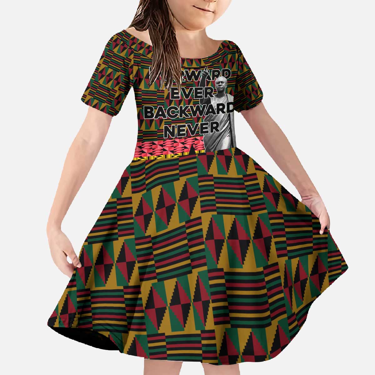 Kwame Nkrumah Family Matching Off The Shoulder Long Sleeve Dress and Hawaiian Shirt with Coat of Arms – Grunge Style Design