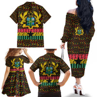 Kwame Nkrumah Family Matching Off The Shoulder Long Sleeve Dress and Hawaiian Shirt with Coat of Arms – Grunge Style Design