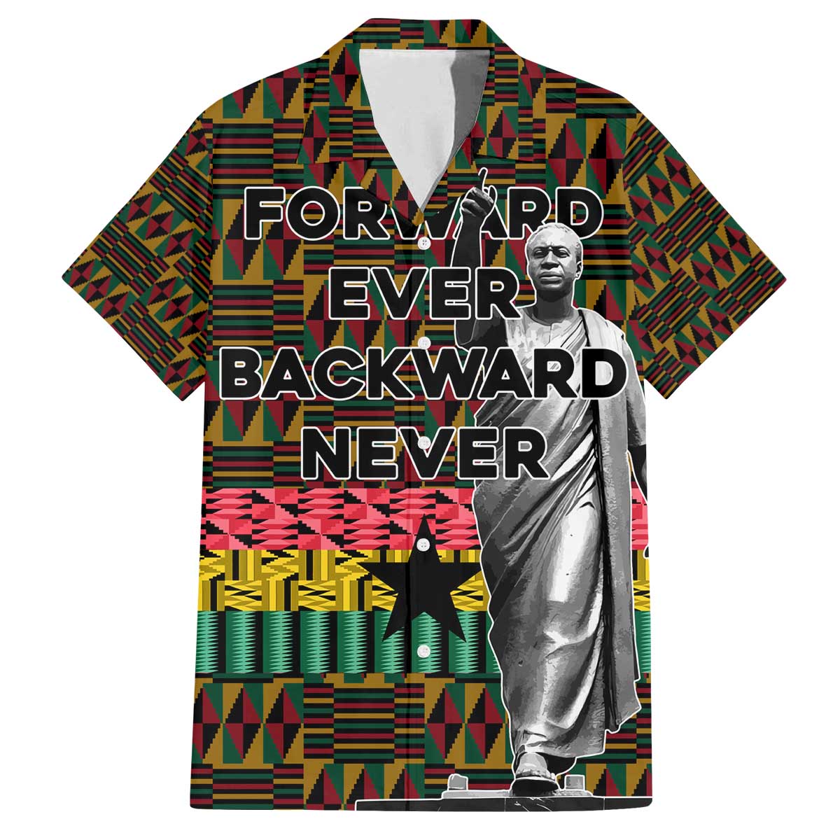 Kwame Nkrumah Family Matching Off The Shoulder Long Sleeve Dress and Hawaiian Shirt with Coat of Arms – Grunge Style Design