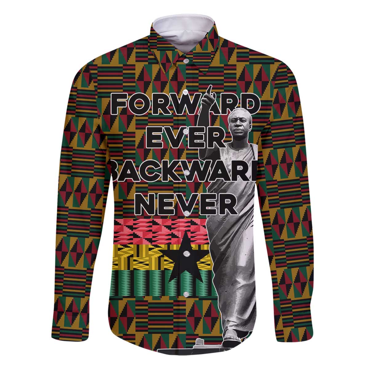 Kwame Nkrumah Family Matching Off The Shoulder Long Sleeve Dress and Hawaiian Shirt with Coat of Arms – Grunge Style Design