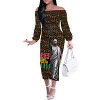 Kwame Nkrumah Family Matching Off The Shoulder Long Sleeve Dress and Hawaiian Shirt with Coat of Arms – Grunge Style Design