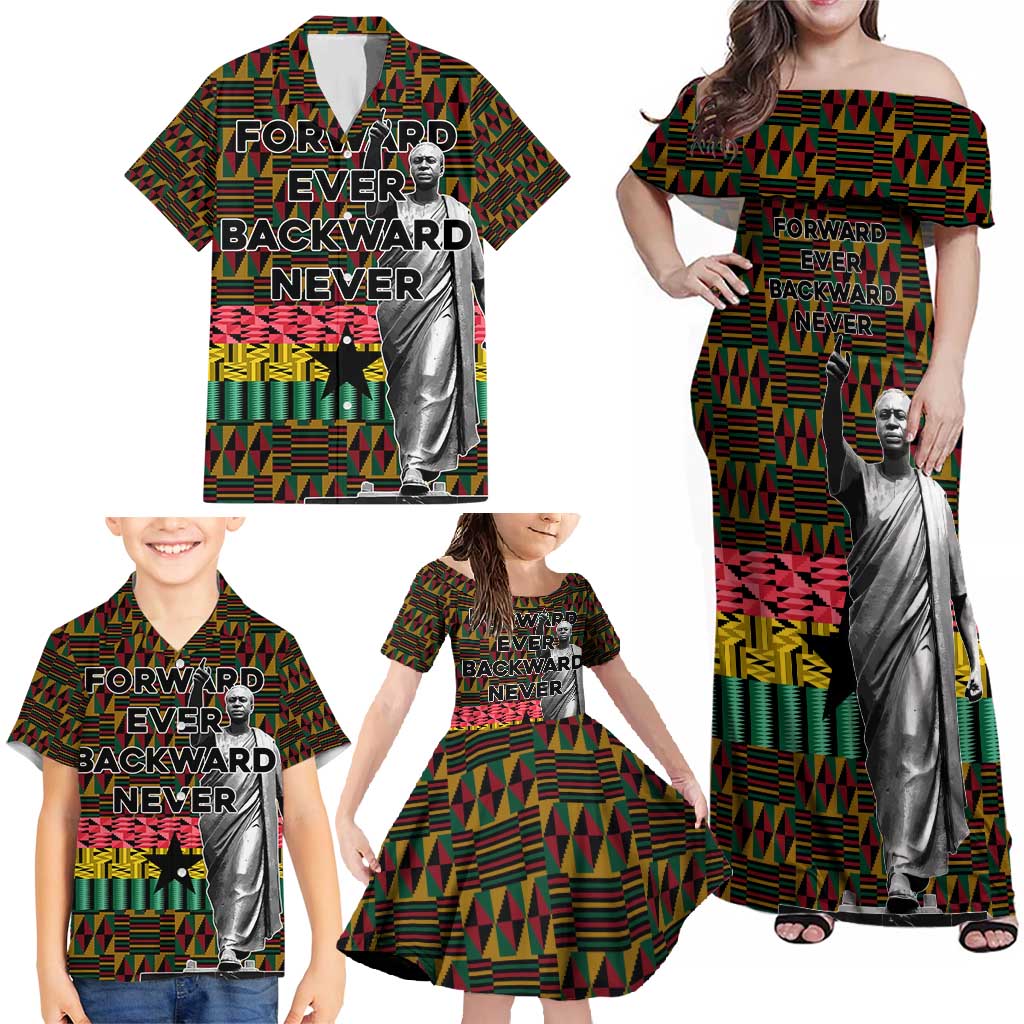 Kwame Nkrumah Family Matching Off Shoulder Maxi Dress and Hawaiian Shirt with Coat of Arms – Grunge Style Design