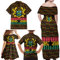 Kwame Nkrumah Family Matching Off Shoulder Maxi Dress and Hawaiian Shirt with Coat of Arms – Grunge Style Design