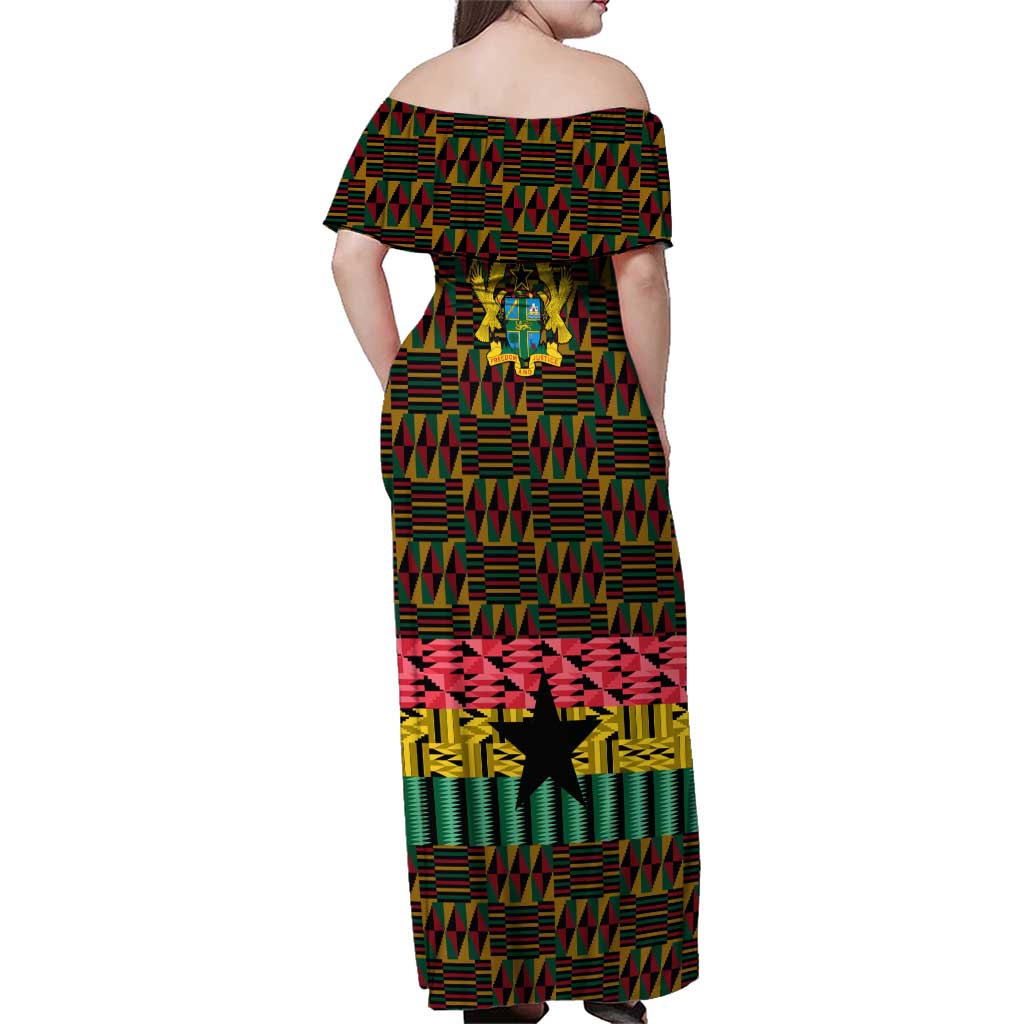 Kwame Nkrumah Family Matching Off Shoulder Maxi Dress and Hawaiian Shirt with Coat of Arms – Grunge Style Design