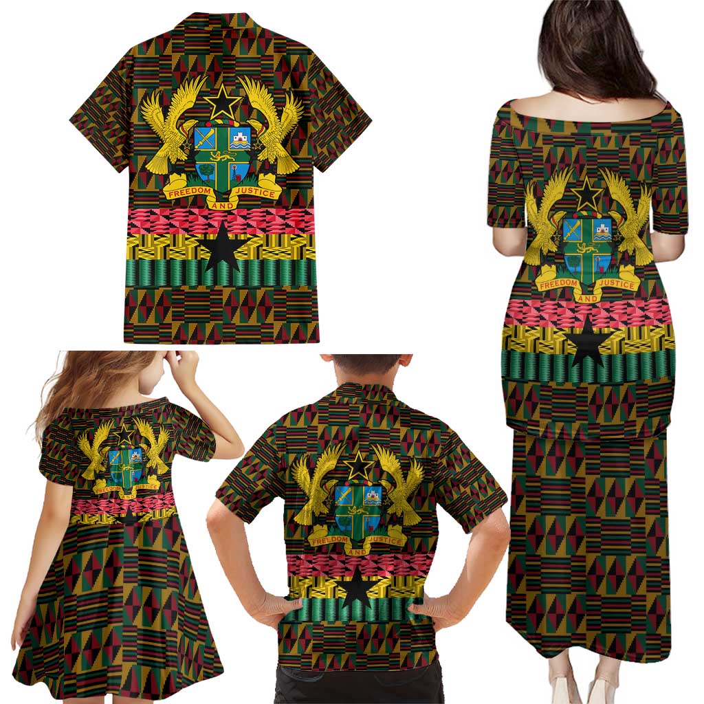 Kwame Nkrumah Family Matching Puletasi and Hawaiian Shirt with Coat of Arms – Grunge Style Design