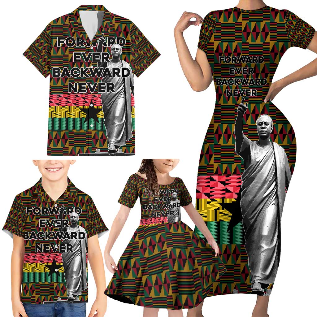 Kwame Nkrumah Family Matching Short Sleeve Bodycon Dress and Hawaiian Shirt with Coat of Arms – Grunge Style Design