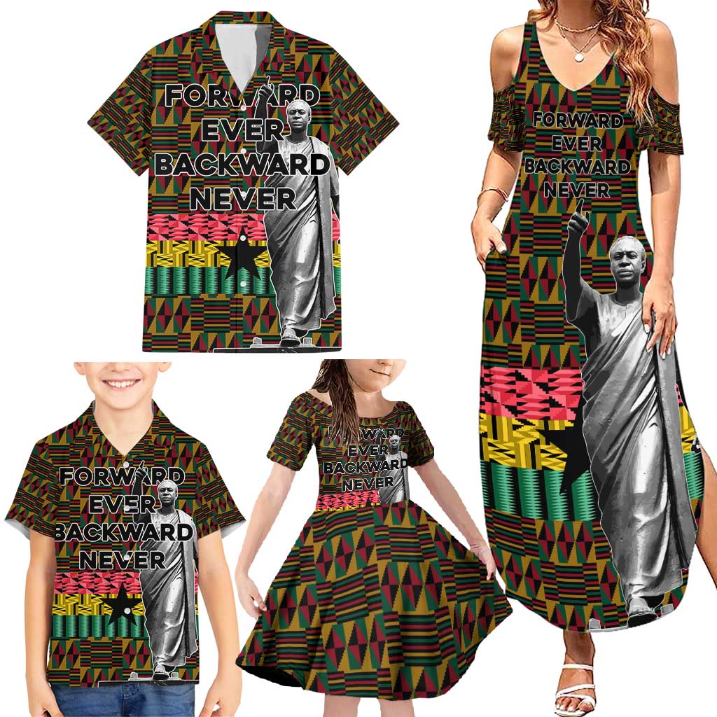 Kwame Nkrumah Family Matching Summer Maxi Dress and Hawaiian Shirt with Coat of Arms – Grunge Style Design