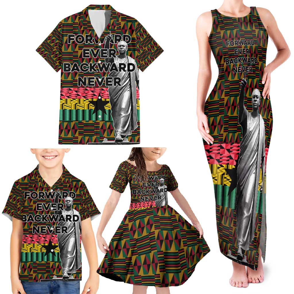 Kwame Nkrumah Family Matching Tank Maxi Dress and Hawaiian Shirt with Coat of Arms – Grunge Style Design