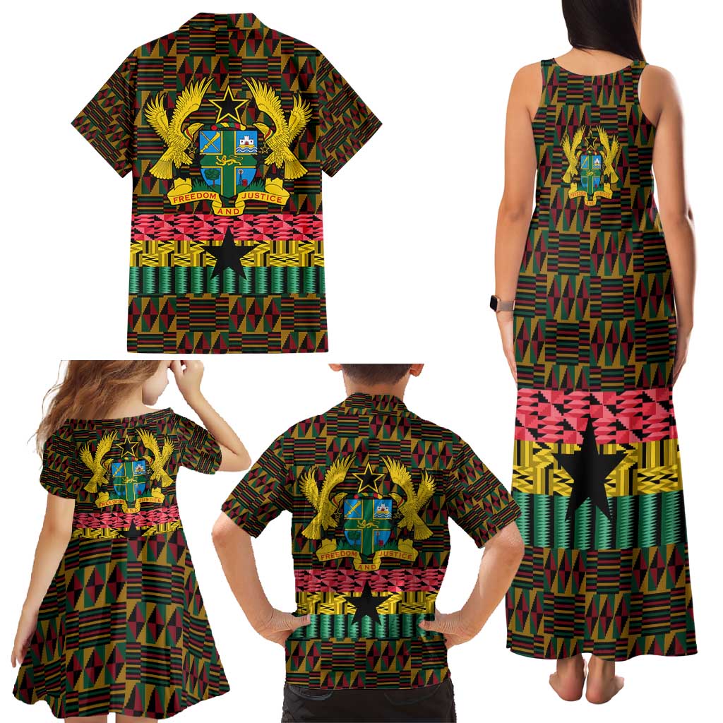 Kwame Nkrumah Family Matching Tank Maxi Dress and Hawaiian Shirt with Coat of Arms – Grunge Style Design