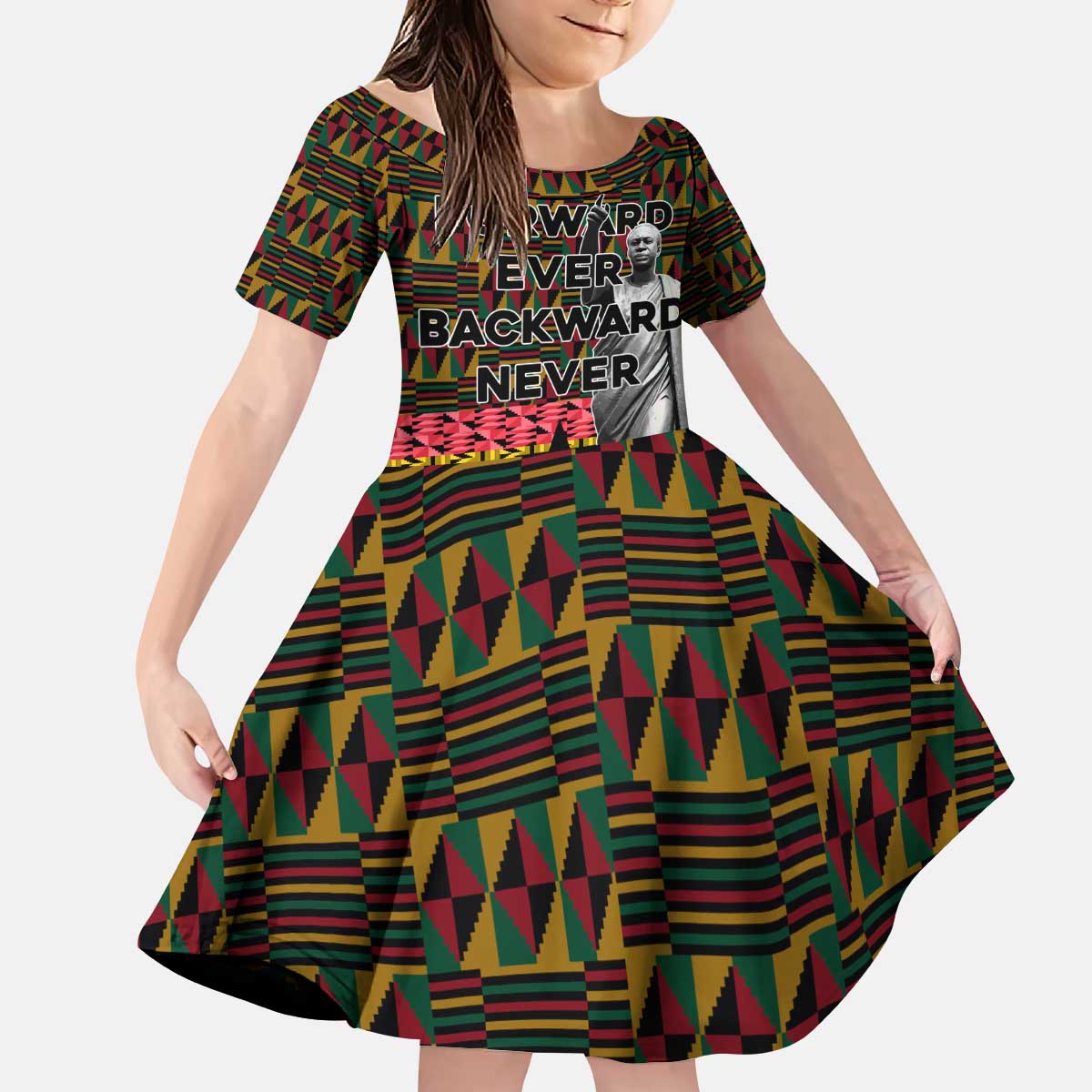 Kwame Nkrumah Kid Short Sleeve Dress with Coat of Arms – Grunge Style Design