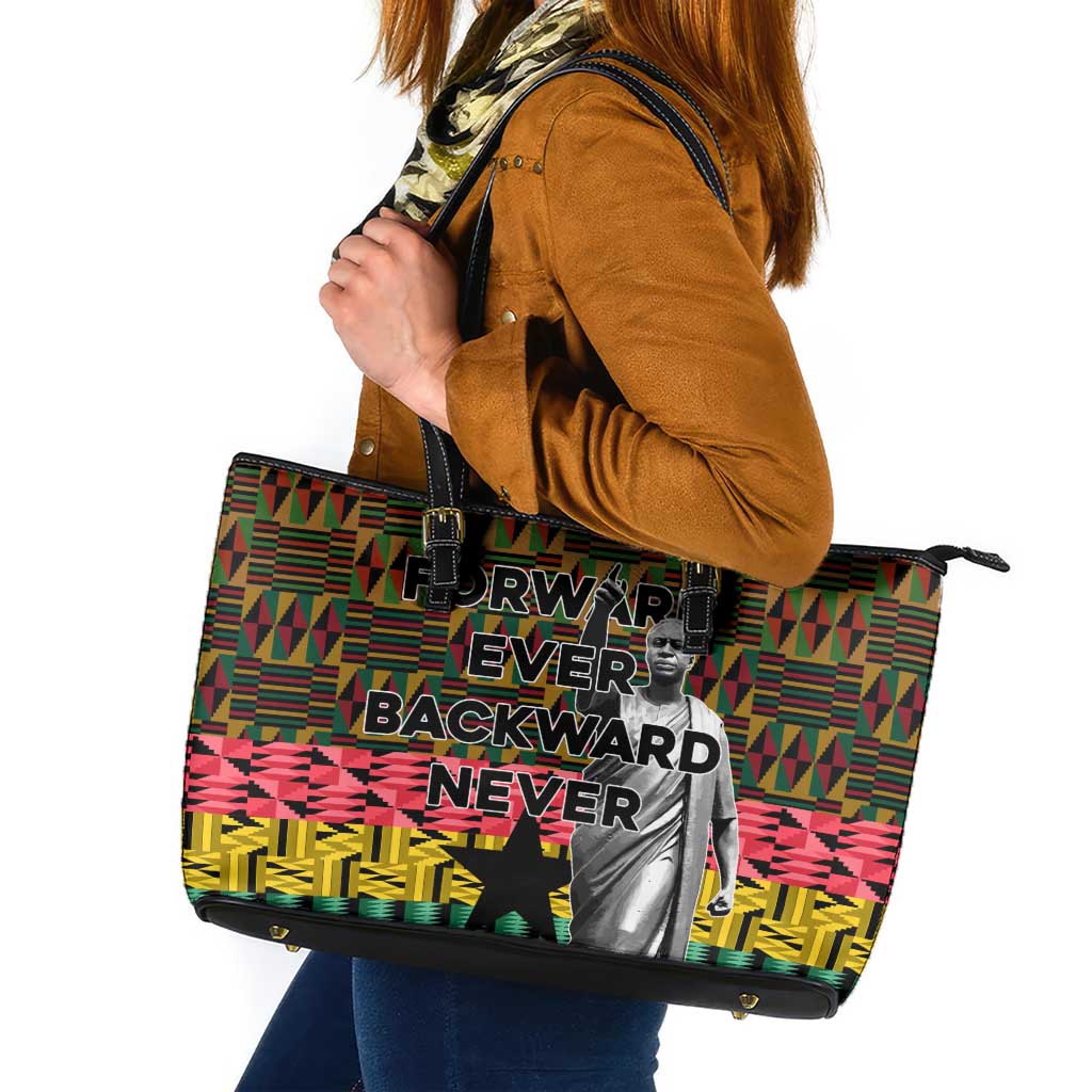 Kwame Nkrumah Leather Tote Bag with Coat of Arms – Grunge Style Design