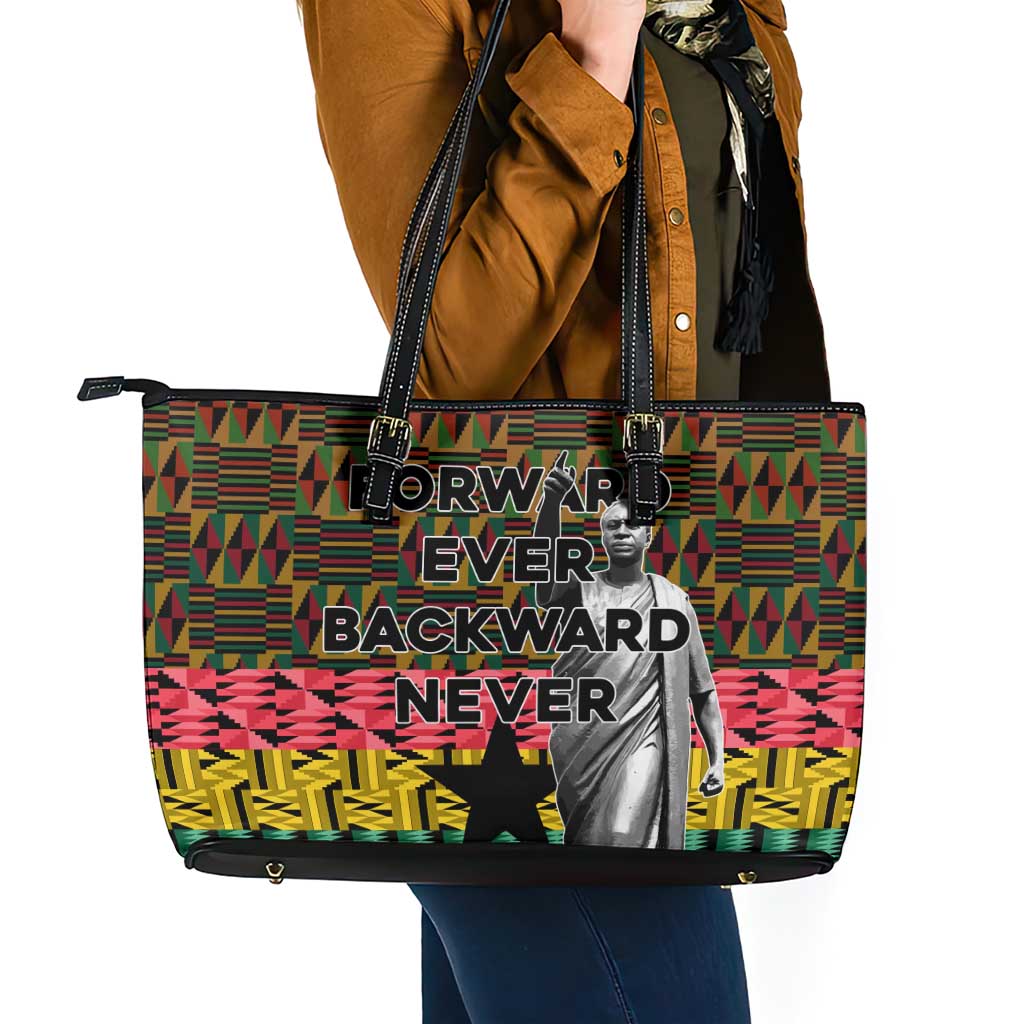 Kwame Nkrumah Leather Tote Bag with Coat of Arms – Grunge Style Design