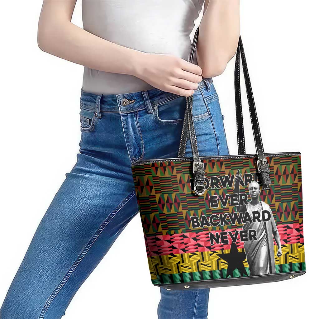 Kwame Nkrumah Leather Tote Bag with Coat of Arms – Grunge Style Design