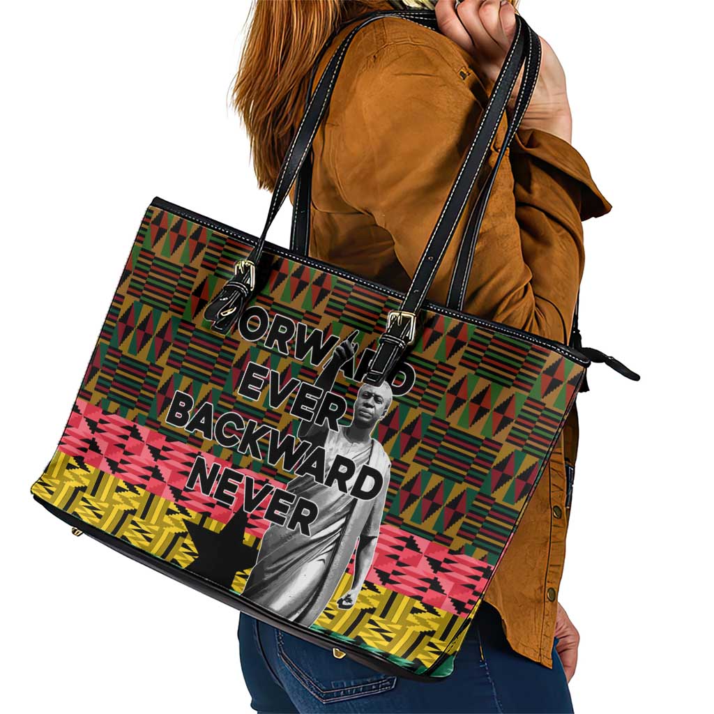 Kwame Nkrumah Leather Tote Bag with Coat of Arms – Grunge Style Design
