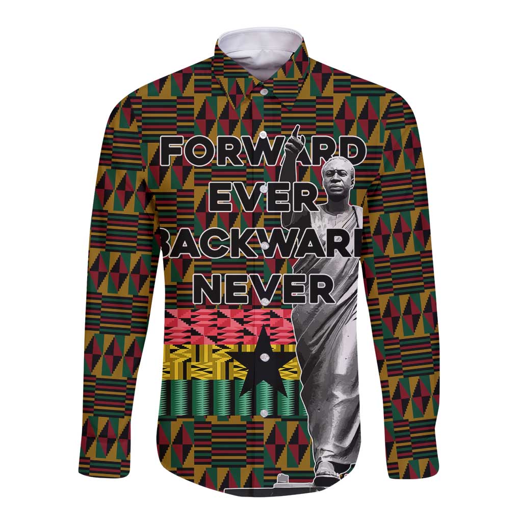 Kwame Nkrumah Long Sleeve Button Shirt with Coat of Arms – Grunge Style Design