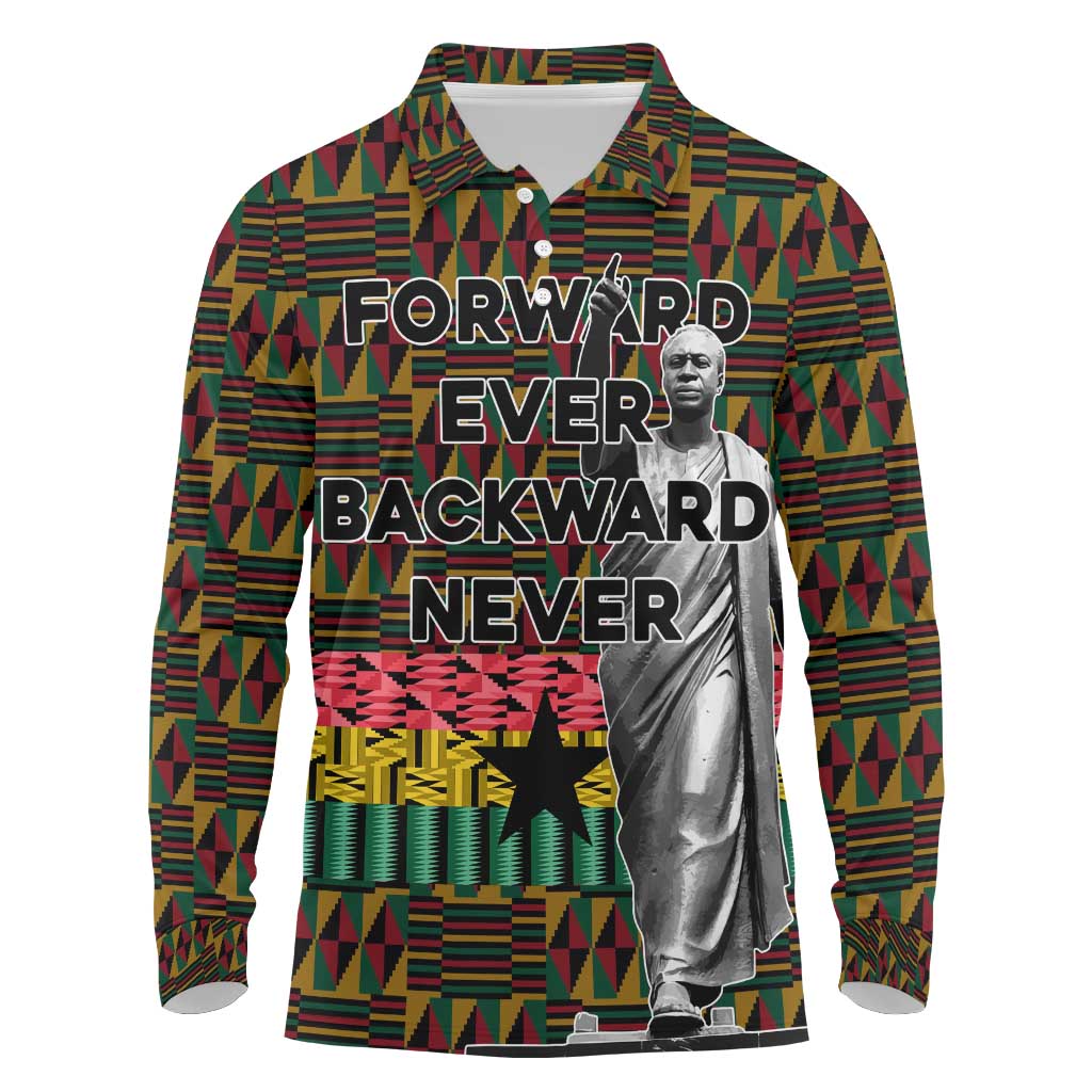 Kwame Nkrumah Long Sleeve Polo Shirt with Coat of Arms – Grunge Style Design