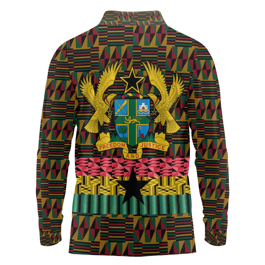 Kwame Nkrumah Long Sleeve Polo Shirt with Coat of Arms – Grunge Style Design