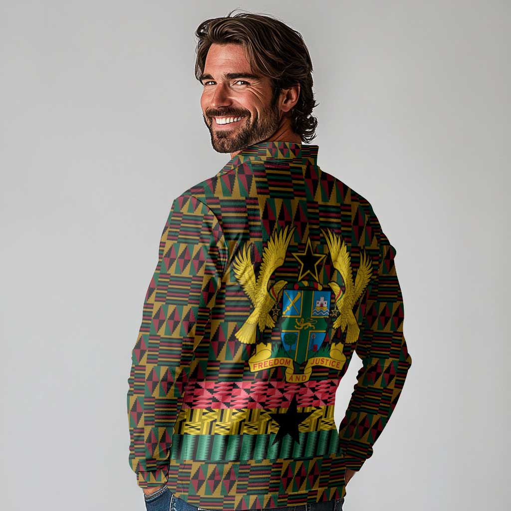 Kwame Nkrumah Long Sleeve Polo Shirt with Coat of Arms – Grunge Style Design