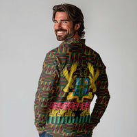 Kwame Nkrumah Long Sleeve Polo Shirt with Coat of Arms – Grunge Style Design