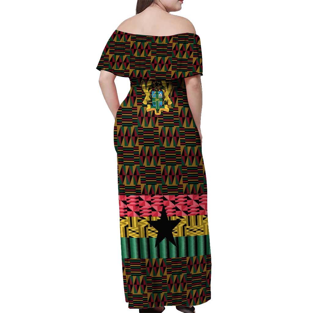 Kwame Nkrumah Off Shoulder Maxi Dress with Coat of Arms – Grunge Style Design