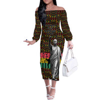 Kwame Nkrumah Off The Shoulder Long Sleeve Dress with Coat of Arms – Grunge Style Design