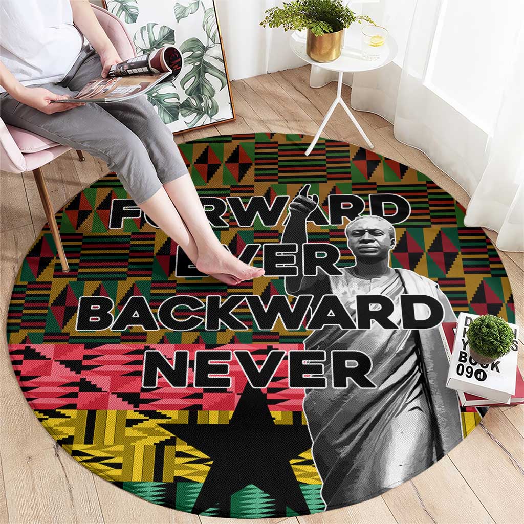 Kwame Nkrumah Round Carpet with Coat of Arms – Grunge Style Design