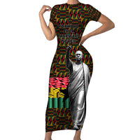 Kwame Nkrumah Short Sleeve Bodycon Dress with Coat of Arms – Grunge Style Design