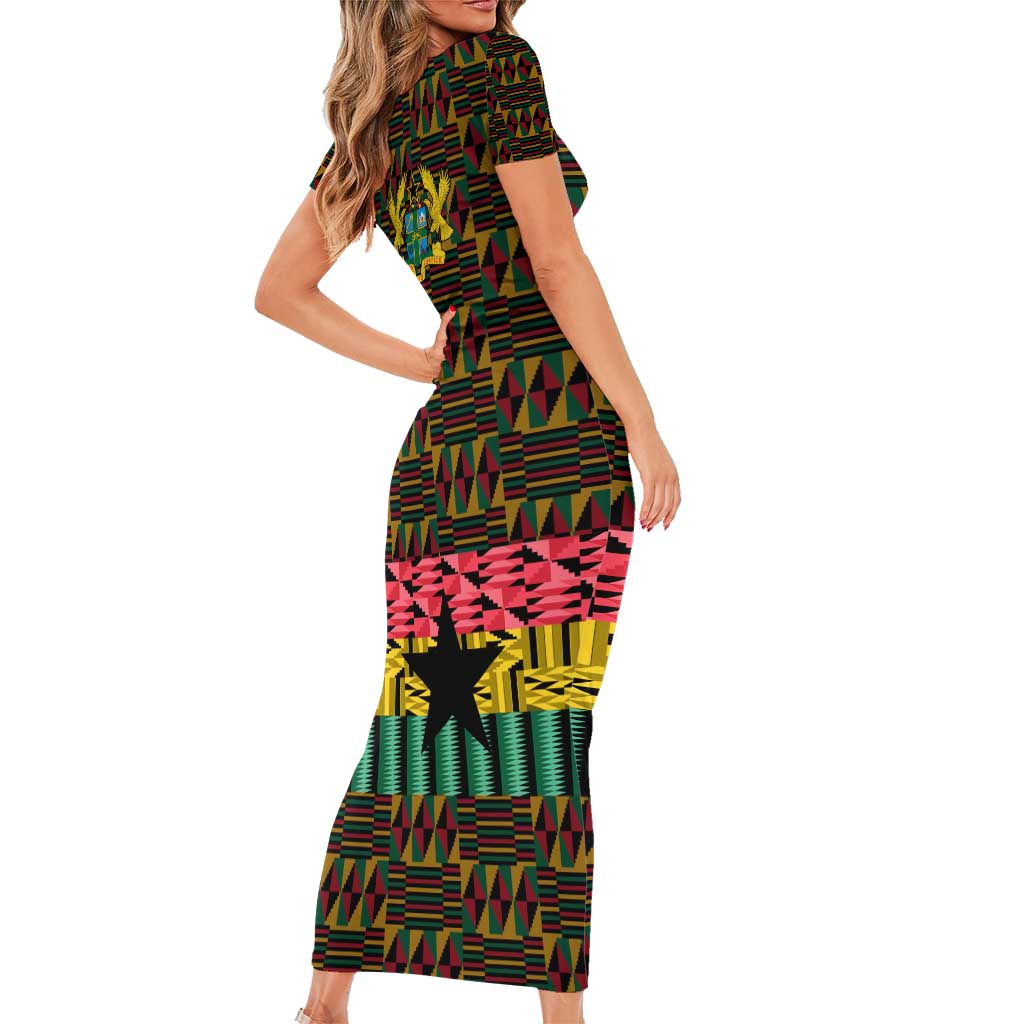 Kwame Nkrumah Short Sleeve Bodycon Dress with Coat of Arms – Grunge Style Design