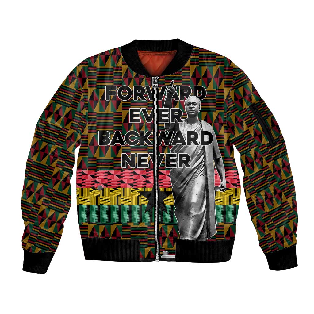 Kwame Nkrumah Sleeve Zip Bomber Jacket with Coat of Arms – Grunge Style Design